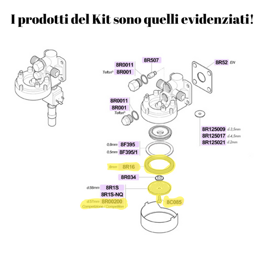 Kit Manutenzione Gruppo Erogatore Rancilio - Doccia Competizione Ø 57mm + Sottocoppa 73x57,5mm + Vite M5x14 in AISI 316