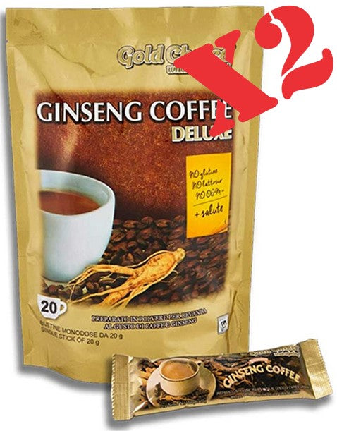 Caffè Ginseng - Coffee Deluxe - X 2 Confezioni di Caffè solubile al ginseng - 20+20 stick da 20g - Gold Choice