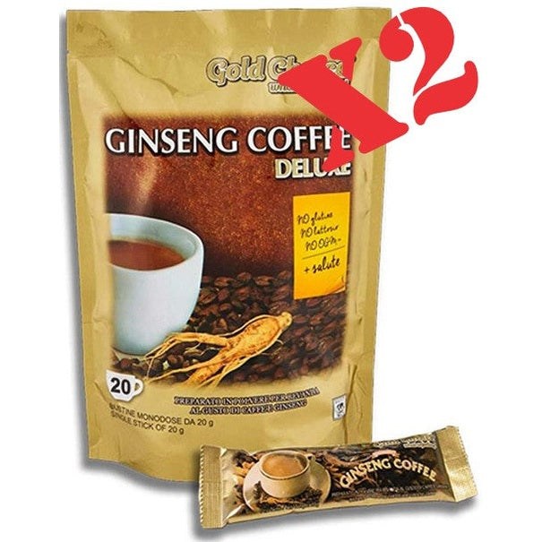 Caffè Ginseng - Coffee Deluxe - X 2 Confezioni di Caffè solubile al ginseng - 20+20 stick da 20g - Gold Choice