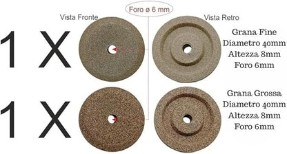 Coppia smerigli per affettatrice Ø40 mm – grana fine + grana grossa – altezza 8 mm – foro 6 mm